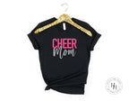 Cheer Mom Bright Blue/Hot Pink and Silver Faux Glitter Graphic Tee - Merch Girls