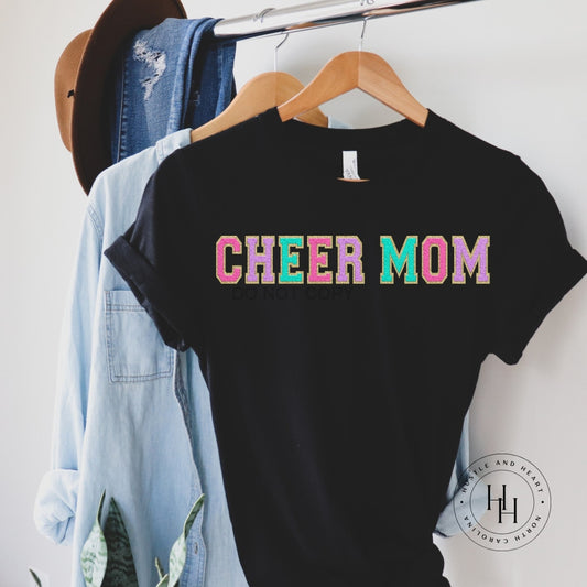 Cheer Mom Faux Chenille Letters Graphic Tee Dtg