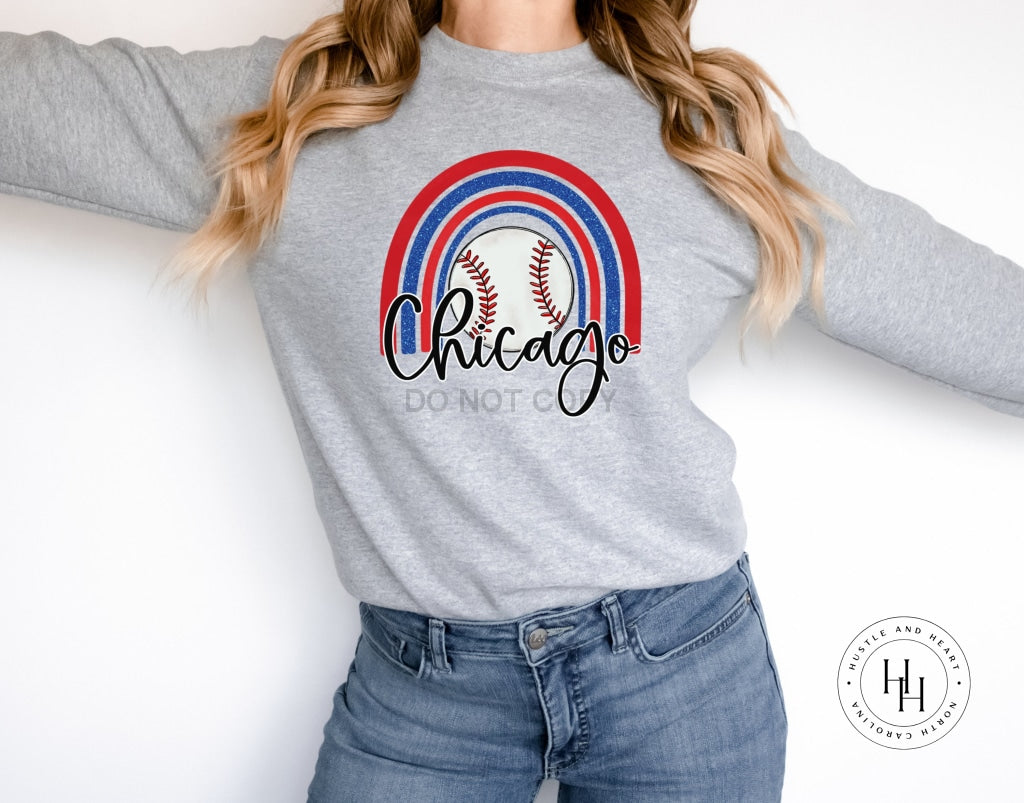 Chicago Baseball Faux Glitter Rainbow Graphic Tee Red/blue / Unisex Youth Small Dtg