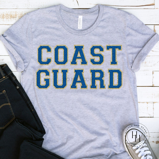 Coast Guard Sapphire Blue/gold Faux Chenille Letters Graphic Tee