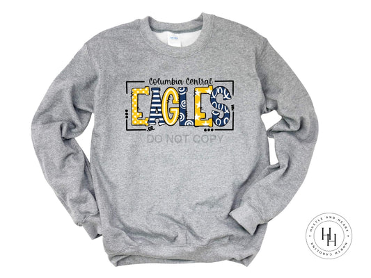 Columbia Central Eagles Navy/yellow Gold Doodle Graphic Tee Unisex