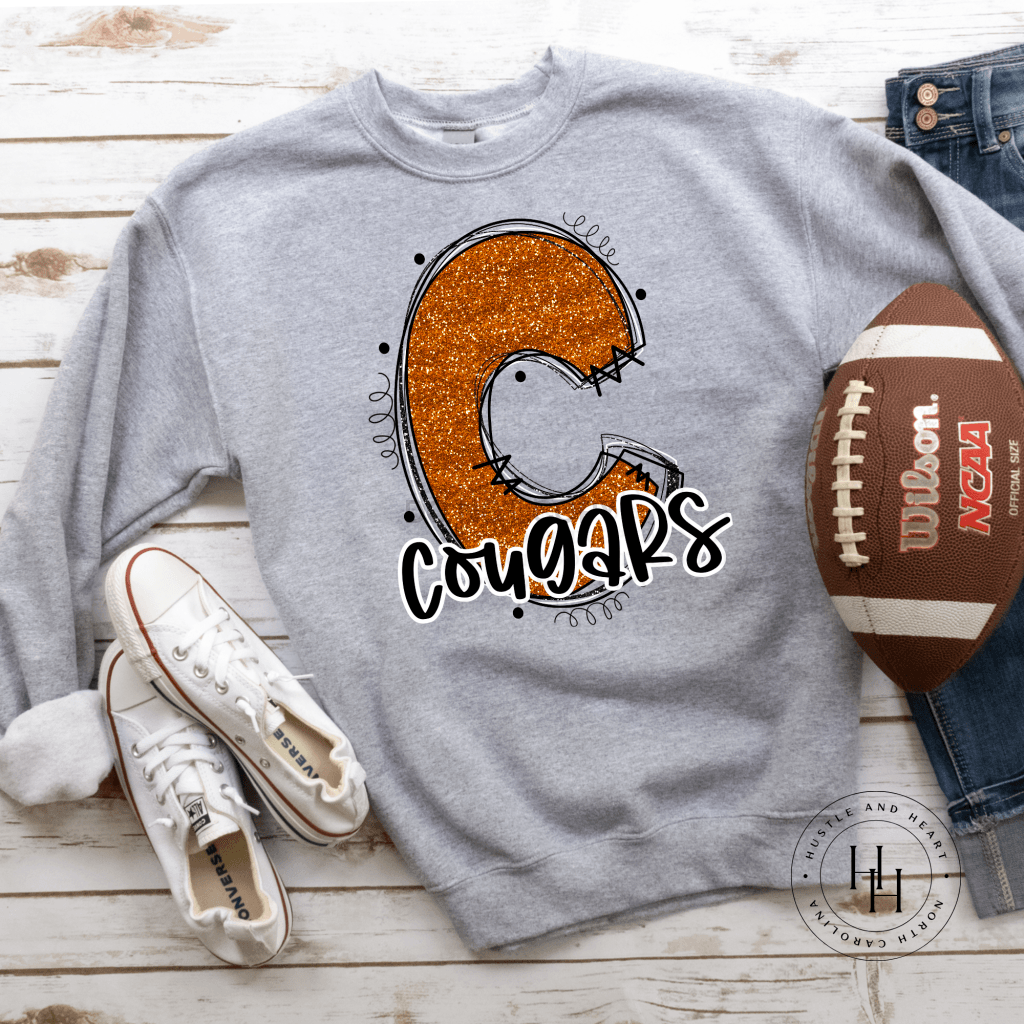 Cougars Orange Glitter Varsity Doodle Graphic Tee Unisex Tee