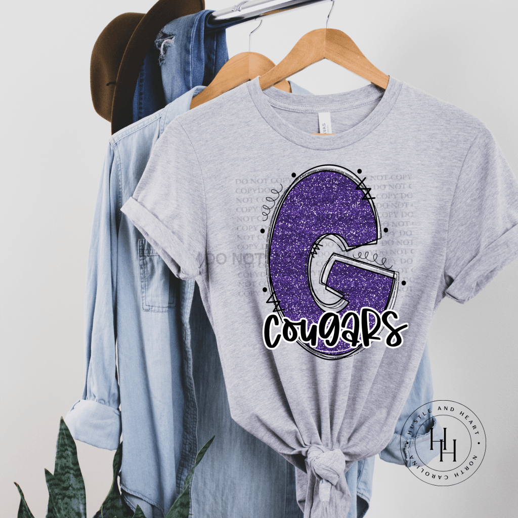 Cougars Purple Glitter Varsity Doodle Graphic Tee Unisex Tee