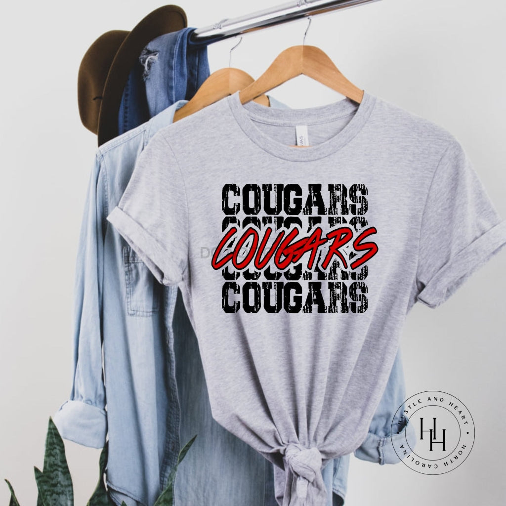 Cougars Red Stacked Mascot Graphic Tee Dtg