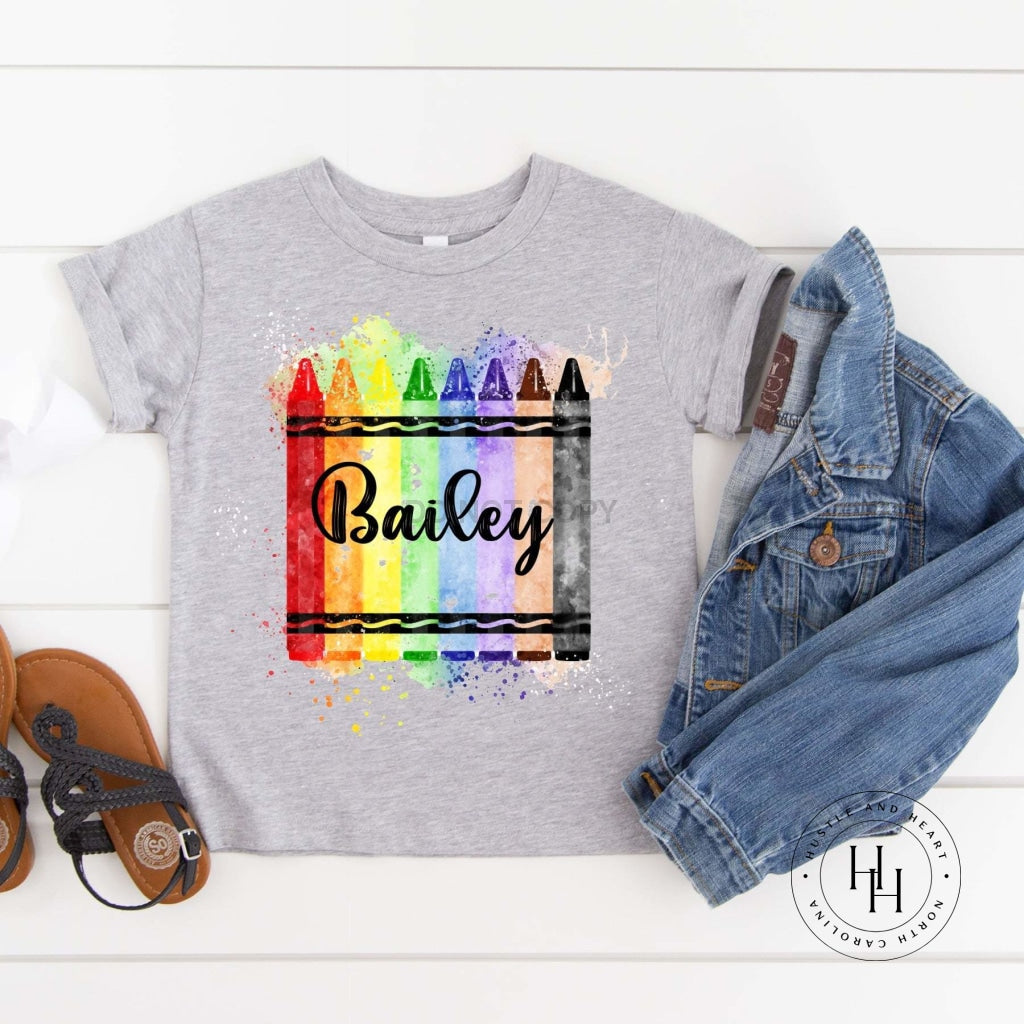 Customizable Watercolor Crayons Graphic Tee- Cursive