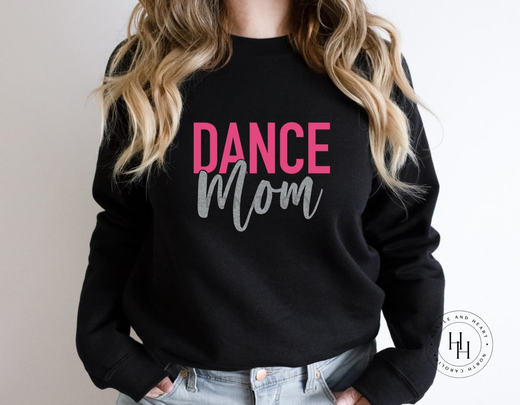Dance Mom Hot Pink And Silver Faux Glitter Graphic Tee Shirt
