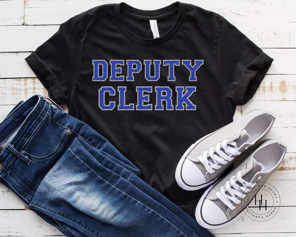 Deputy Clerk Royal Blue/silver Faux Chenille Letters Graphic Tee Dtg