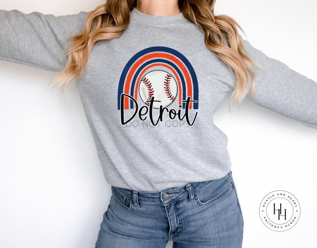 Detroit Baseball Faux Glitter Rainbow Graphic Tee Unisex / Youth Small Dtg