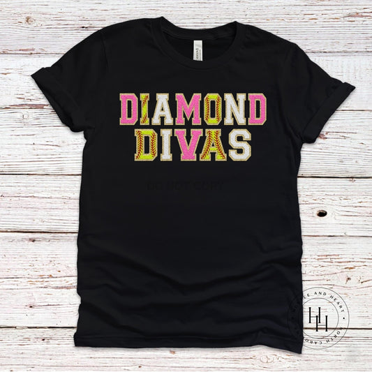 Diamond Divas Faux Chenille Letters Graphic Tee Dtg
