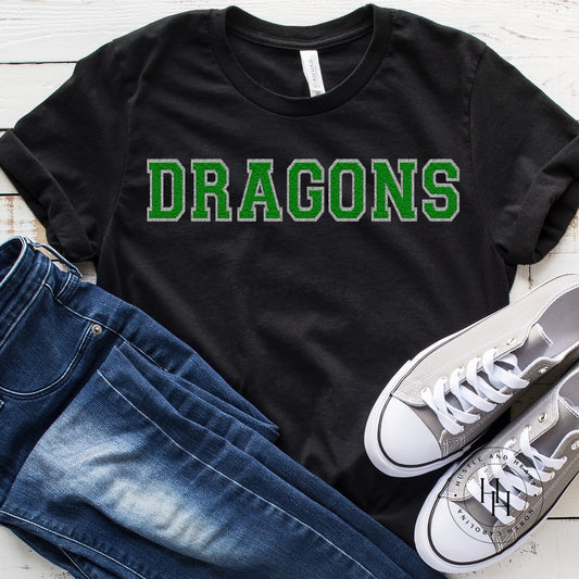 Dragons Green/silver Faux Chenille Letters Graphic Tee