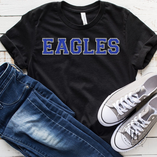 Eagles Blue Faux Chenille Letters Graphic Tee