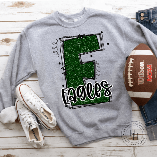 Eagles Dark Green Glitter Varsity Doodle Graphic Tee Unisex Tee