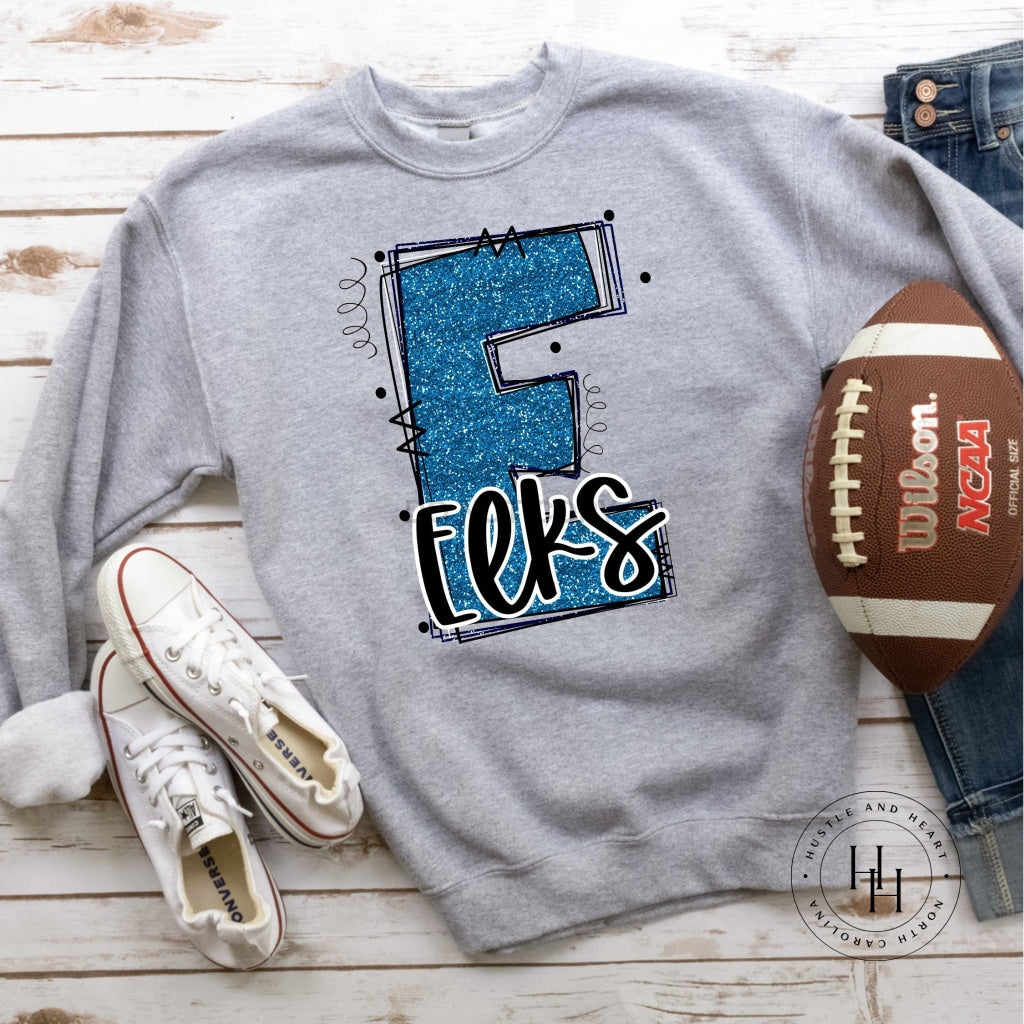 Elks Carolina Blue/navy Glitter Varsity Doodle Graphic Tee Unisex Tee