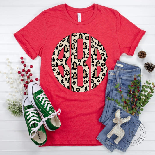 Evergreen Tree Leopard Monogram Graphic Tee Shirt