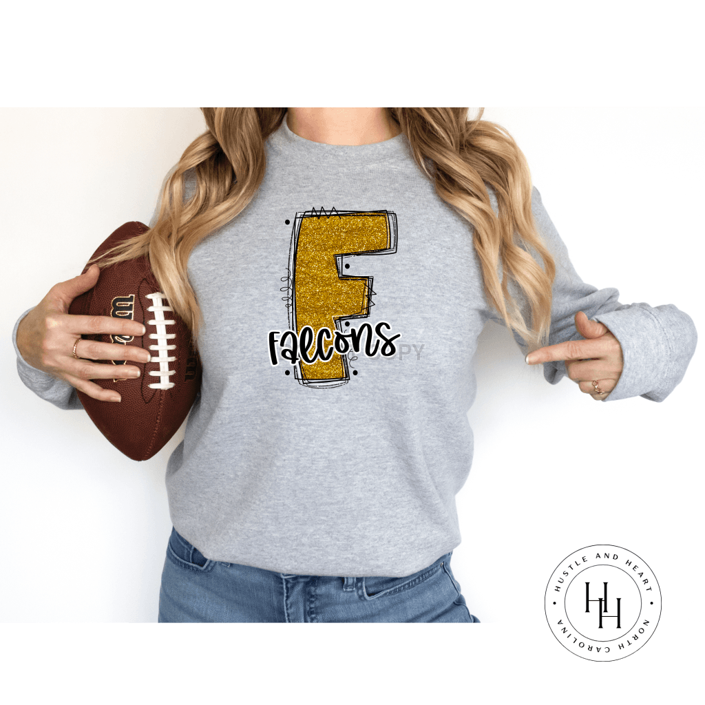 Falcons Gold Glitter Varsity Doodle Graphic Tee Unisex Tee