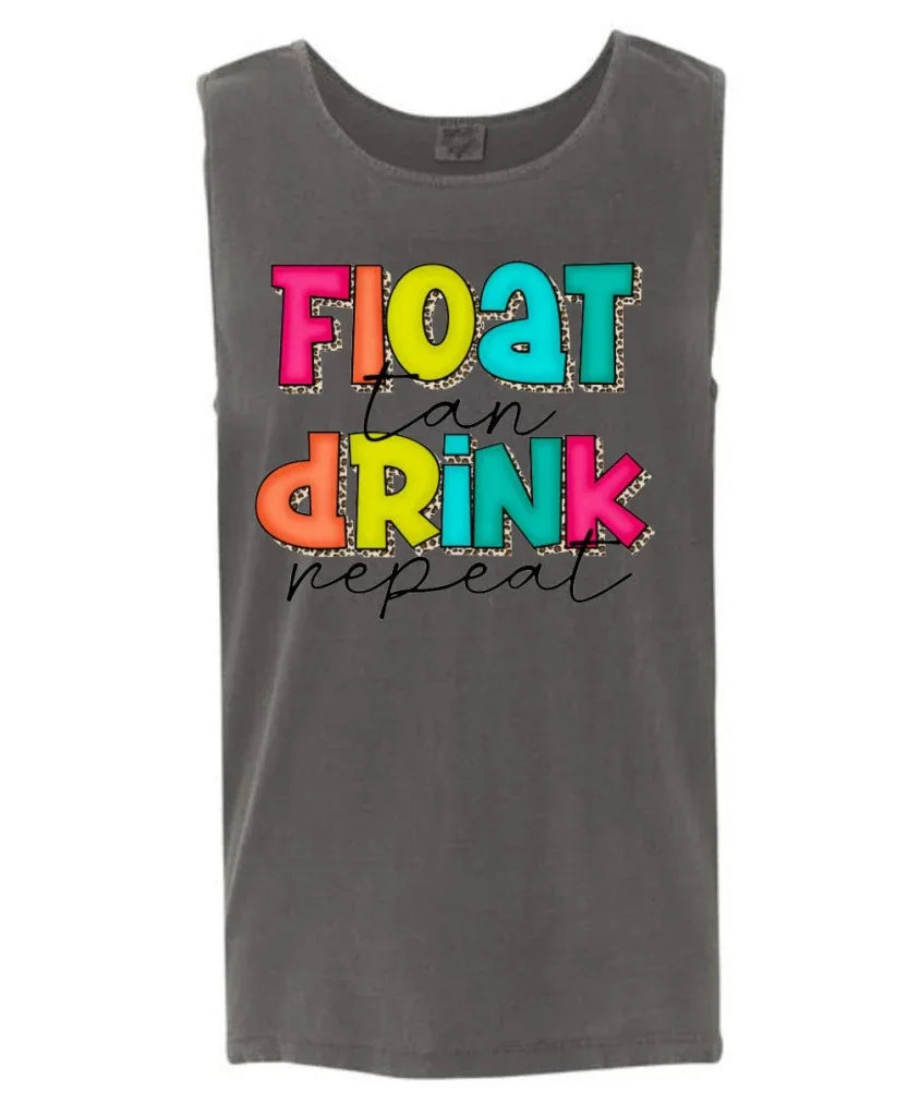 Float Tan Drink Repeat Comfort Color Tank Graphic Tee - Merch Girls