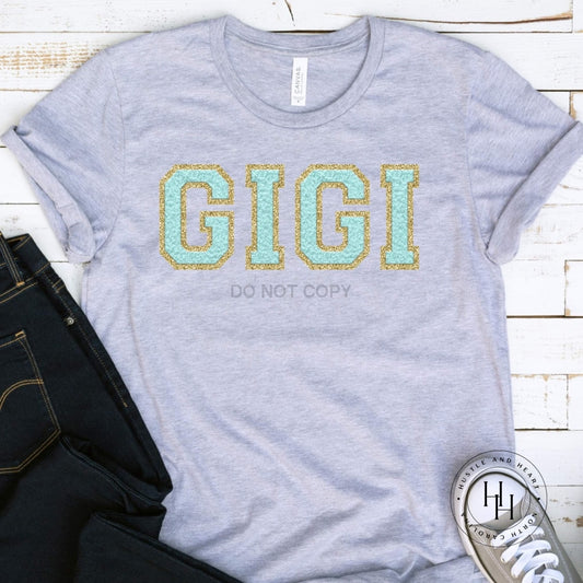 Gigi Mint/gold Faux Chenille Letters Graphic Tee