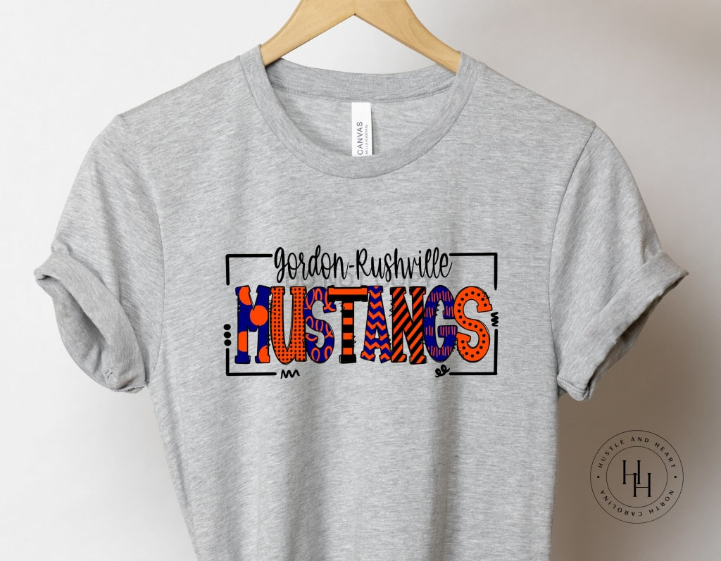 Gordon Rushville Mustangs Doodle Graphic Tee Youth Small / Unisex