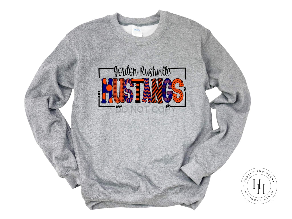 Gordon Rushville Mustangs Doodle Graphic Tee Youth Small / Unisex Sweatshirt