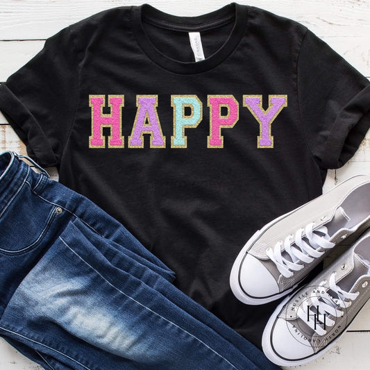 Happy Faux Chenille Letters Graphic Tee