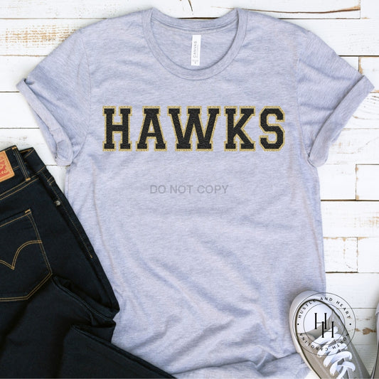 Hawks Black/gold Faux Chenille Letters Graphic Tee
