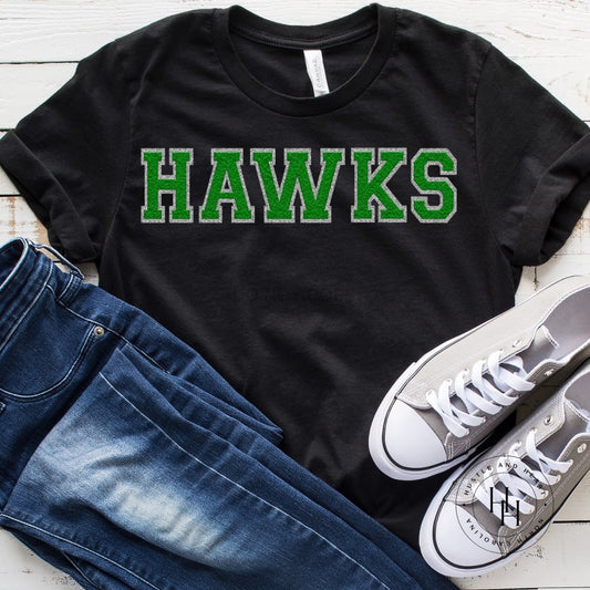 Hawks Green/silver Faux Chenille Letters Graphic Tee