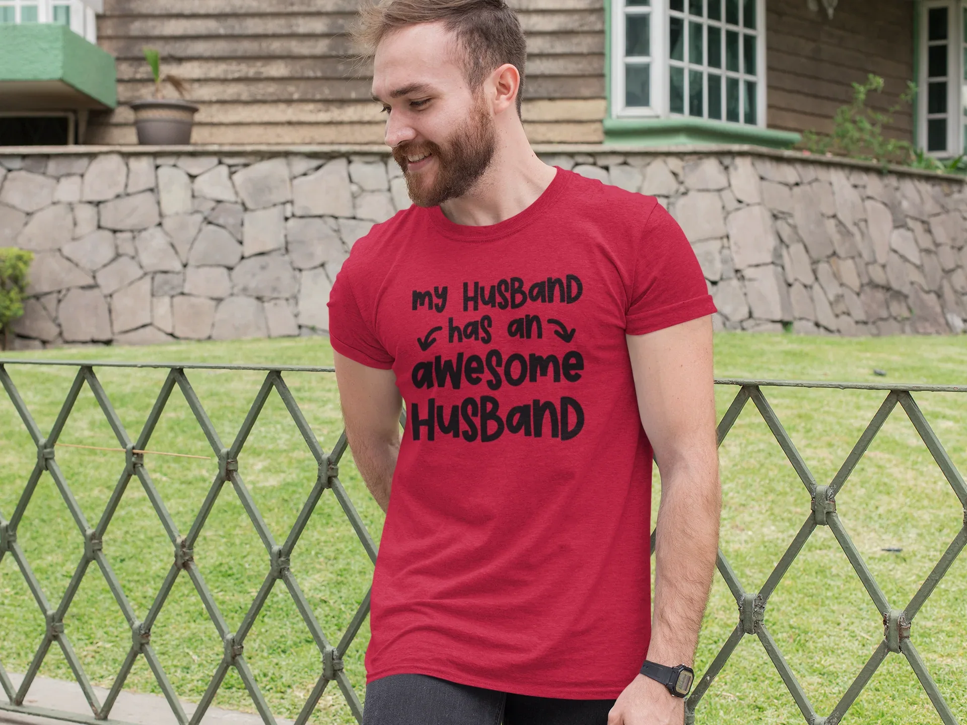 My Husband has an Awesome Husband Rainbow Graphic Tee - Merch Girls