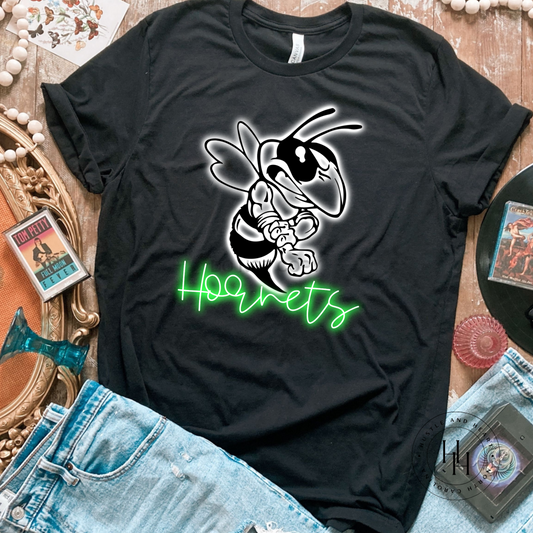 Hornets Green Neon Mascot Graphic Tee Dtg