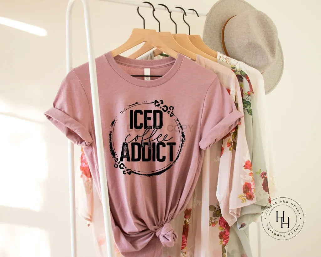 Iced Coffee Addict Leopard Lightning Bolt Wreath Graphic Tee - Merch Girls