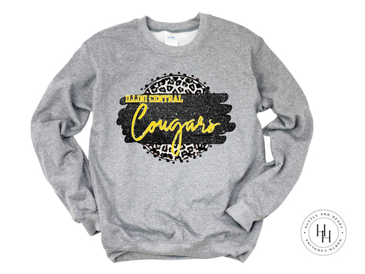 Illini Central Cougars With Grey Leopard Graphic Tee Youth Small / Unisex Sweatshirt Shirt