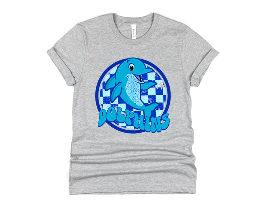 Dolphins Checkered Preppy Graphic Tee