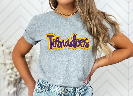 Tornadoes Yellow/Purple  Faux Applique