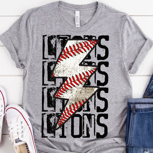 Lions Baseball Lightning Bolt Graphic Tee