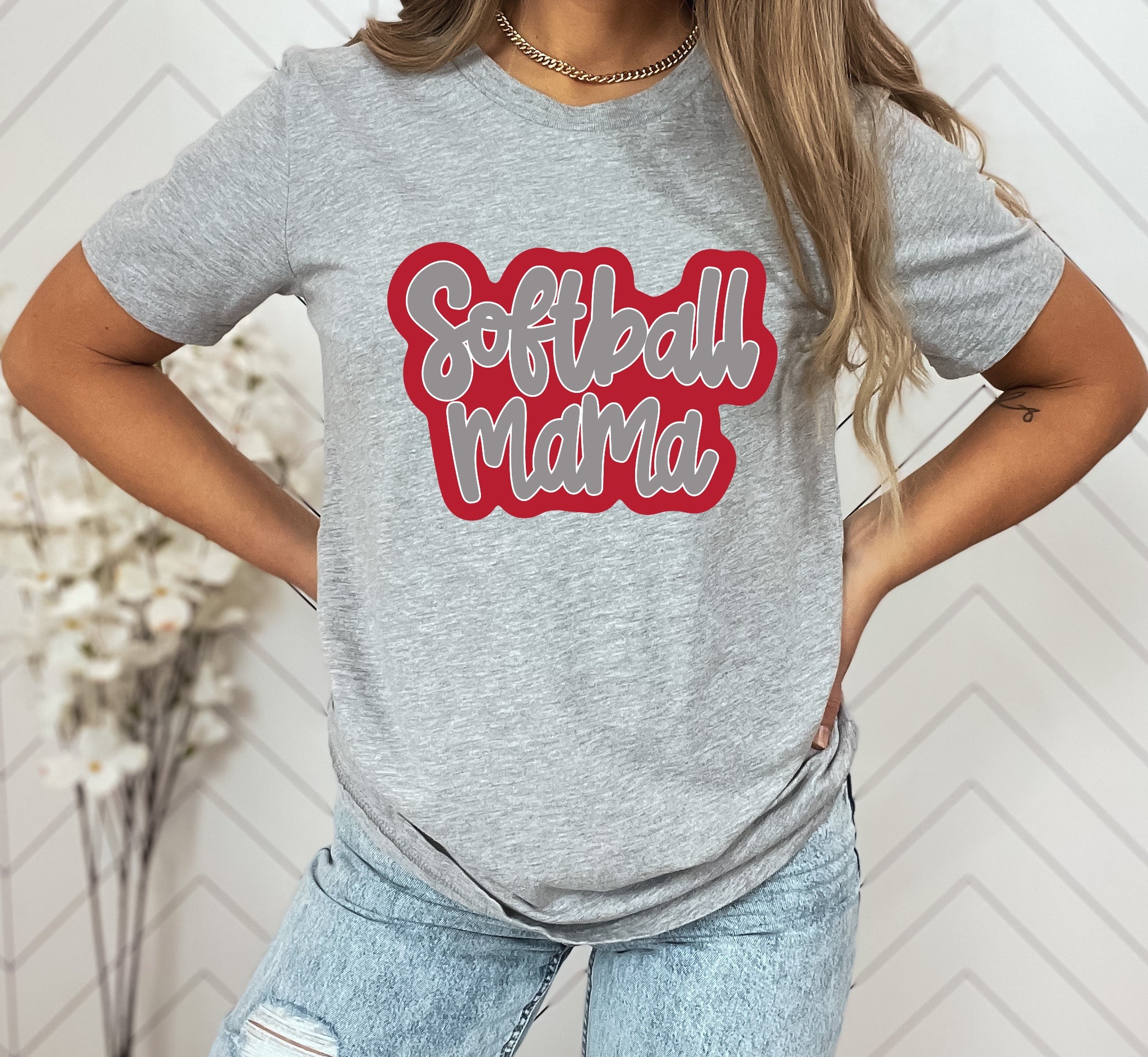 Softball Mama Faux Applique Graphic Tee
