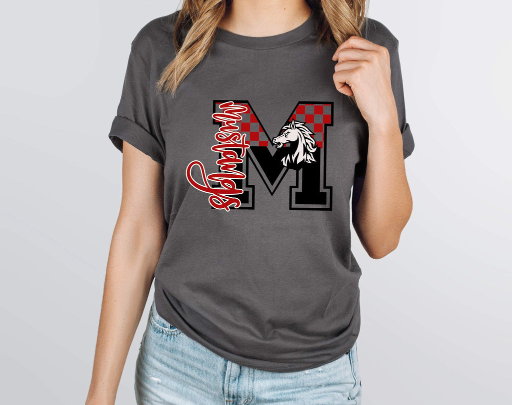 Mustangs Red Checkered DTF Transfer - Merch Girls