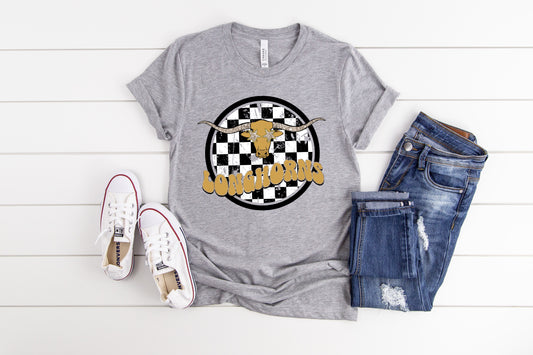 Longhorns Checkered Preppy Graphic Tee