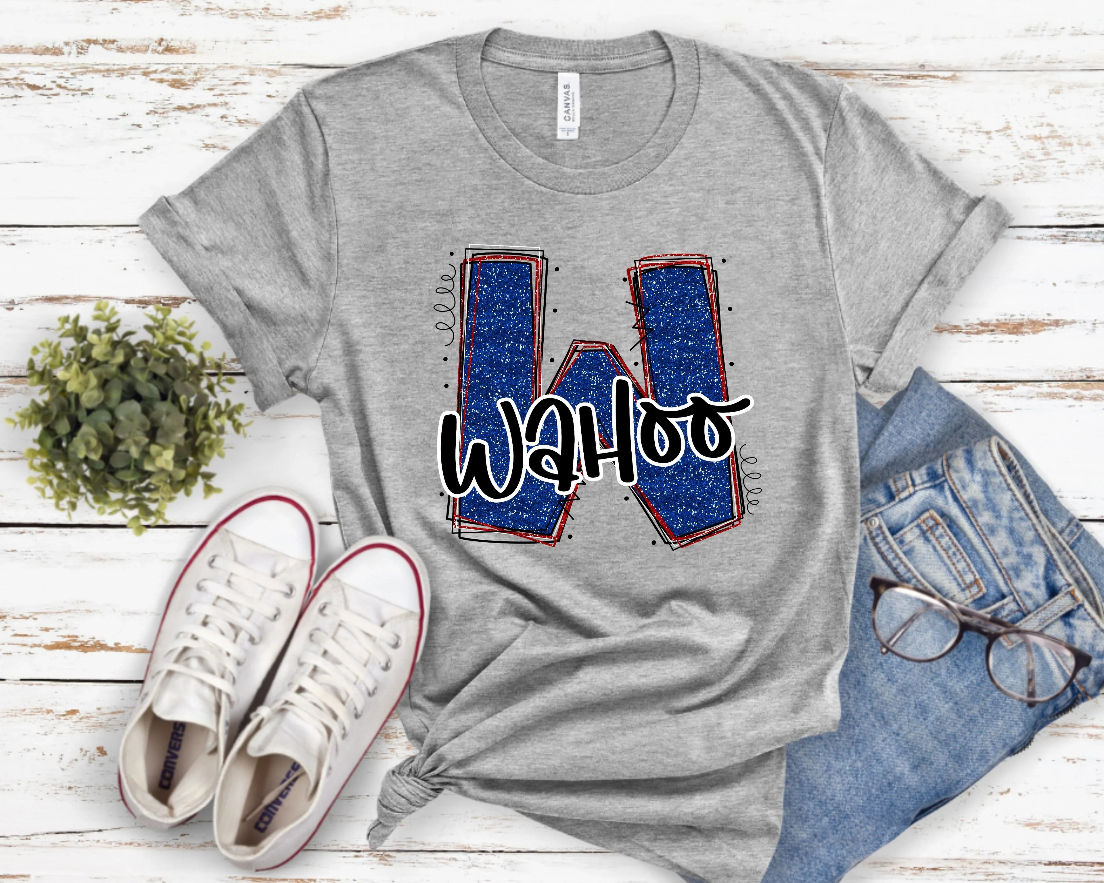 Wahoo Glitter Varsity Doodle Graphic Tee Graphic Tee - Merch Girls