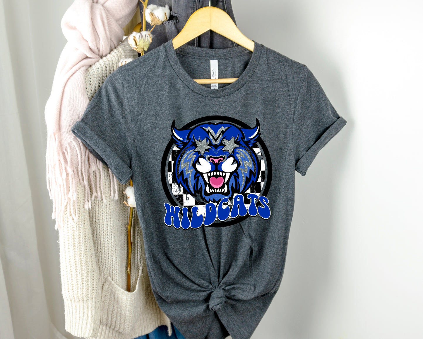 Wildcats Checkered Preppy Graphic Tee