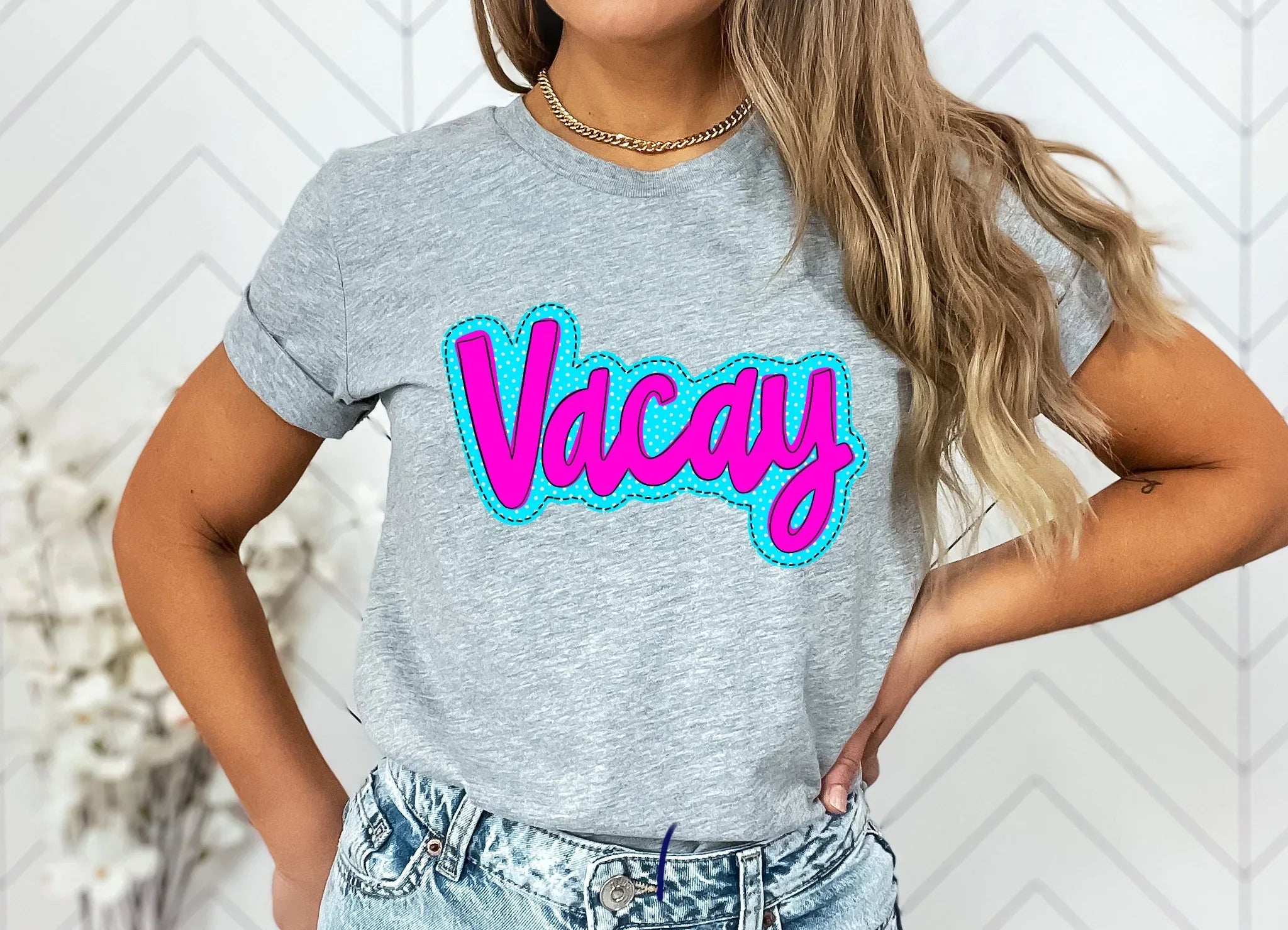 Vacay Faux Applique Graphic Tee - Merch Girls