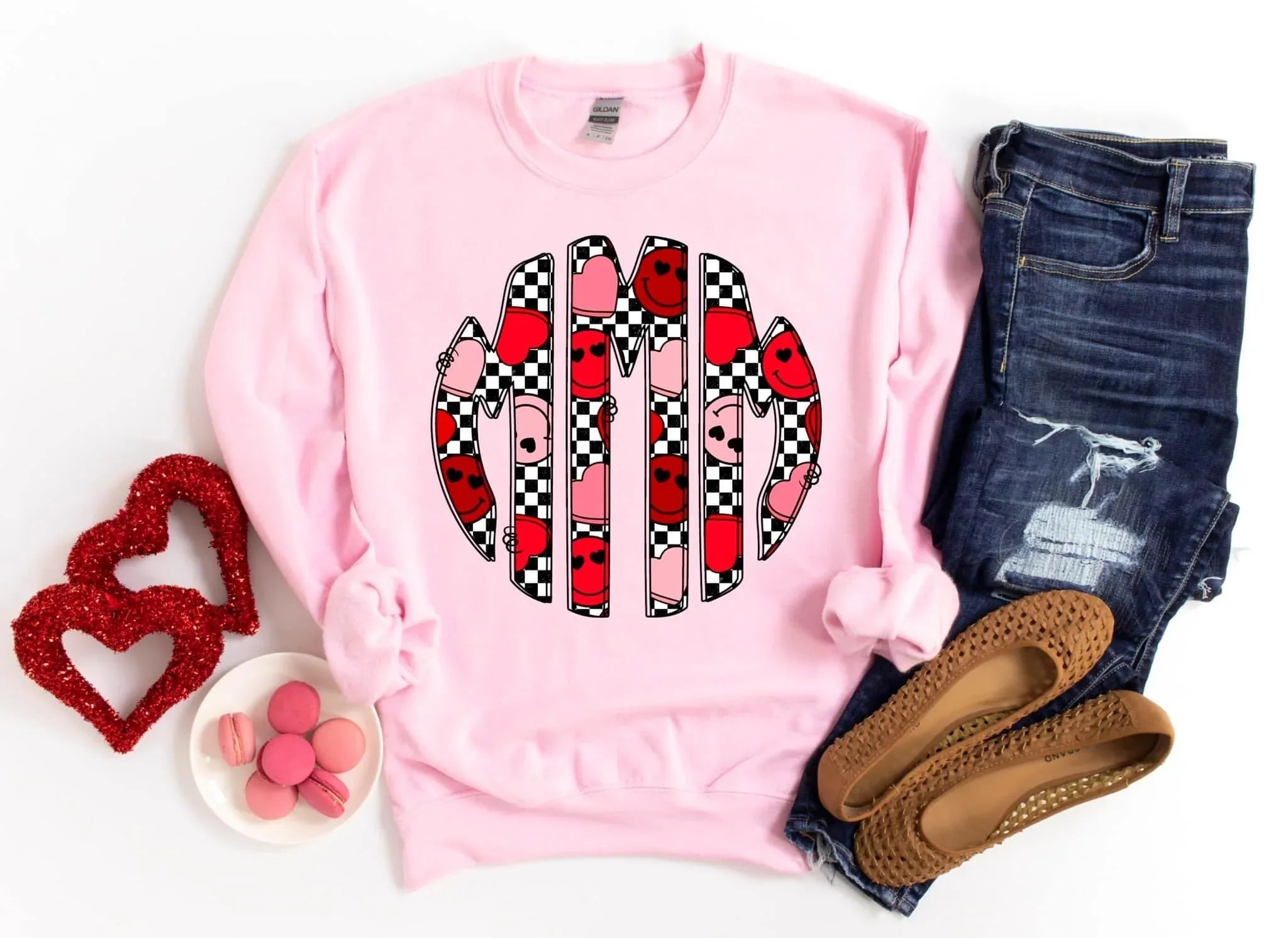 Valentine's Checkered Monogram Graphic Tee - Merch Girls