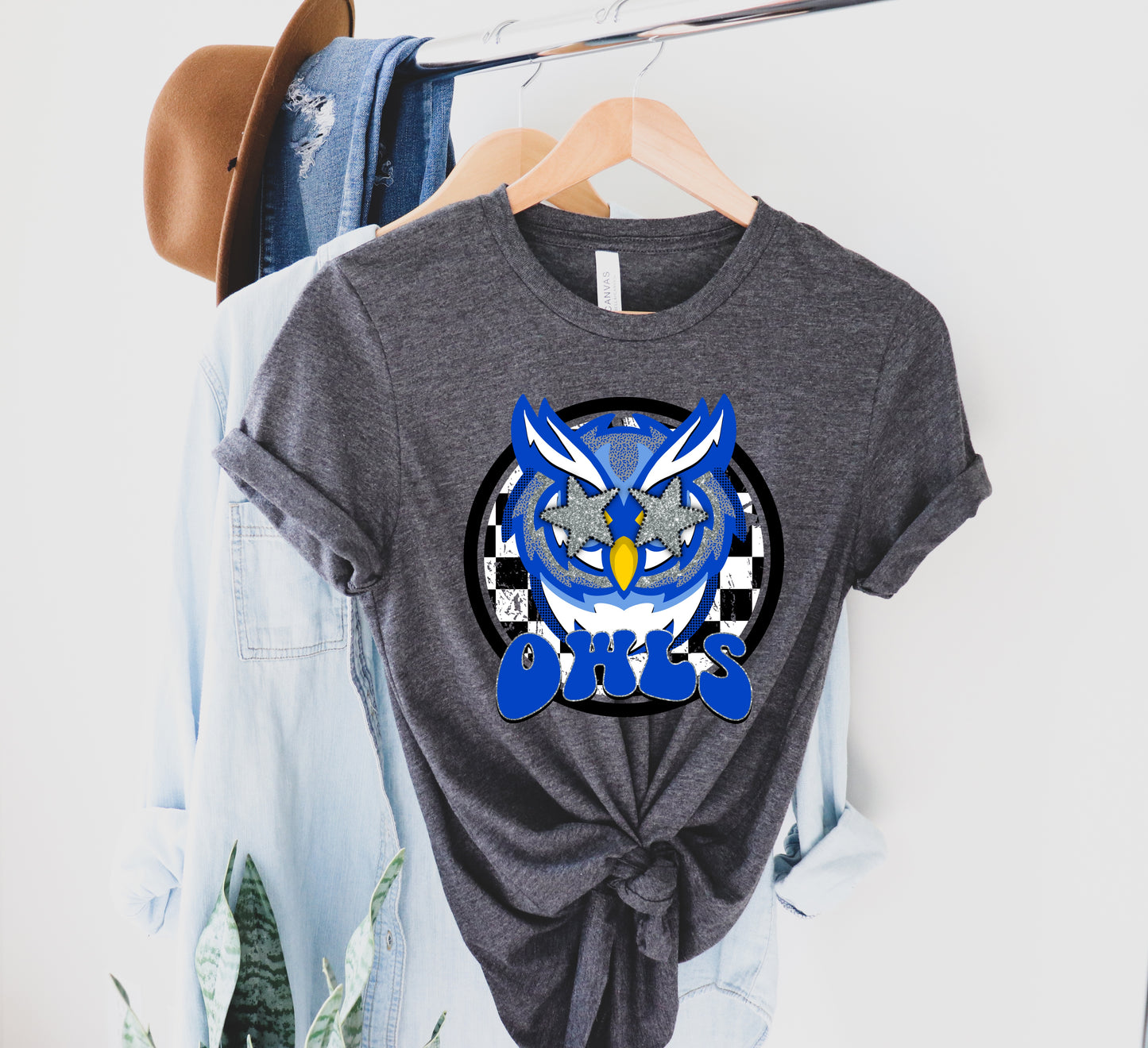 Owls Checkered Preppy Graphic Tee