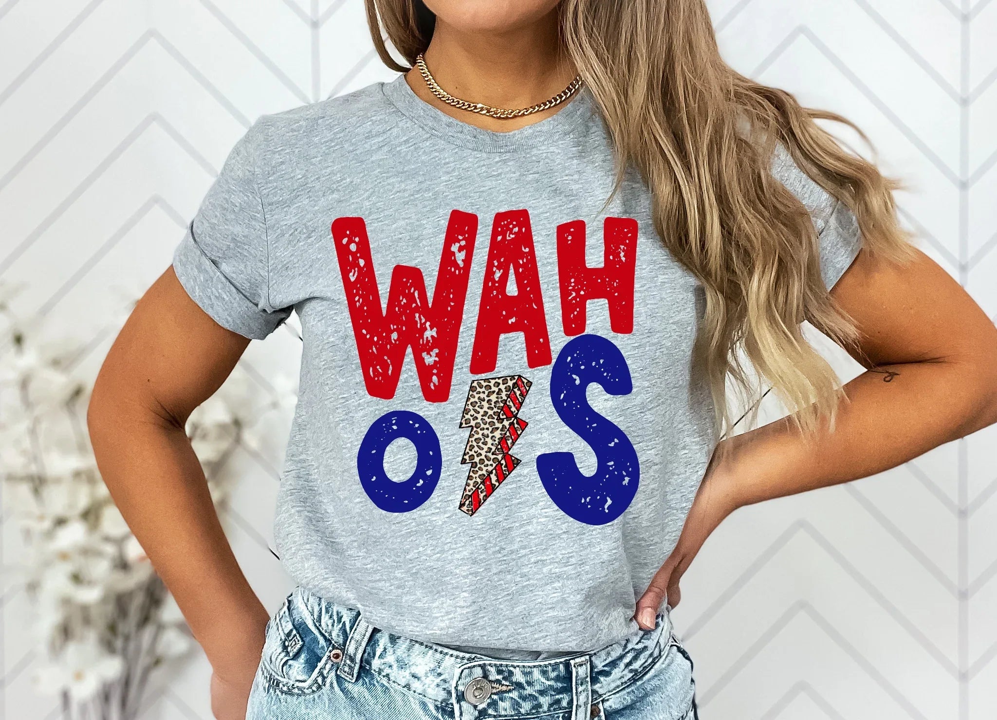 Wahoos Red and Navy Lightning Bolt Graphic Tee - Merch Girls