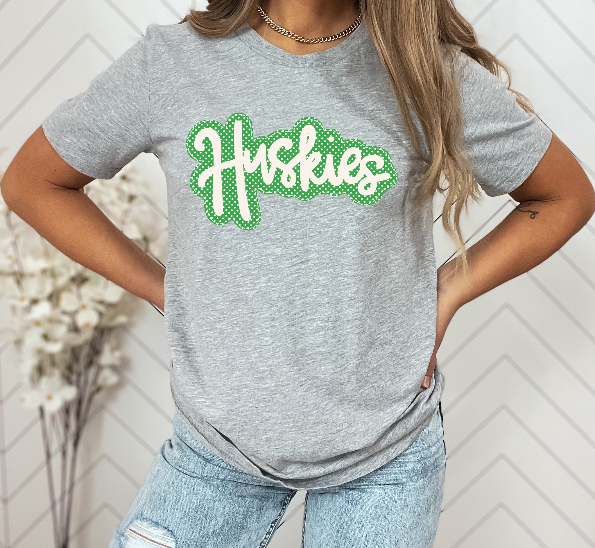 Huskies Faux Applique Graphic Tee