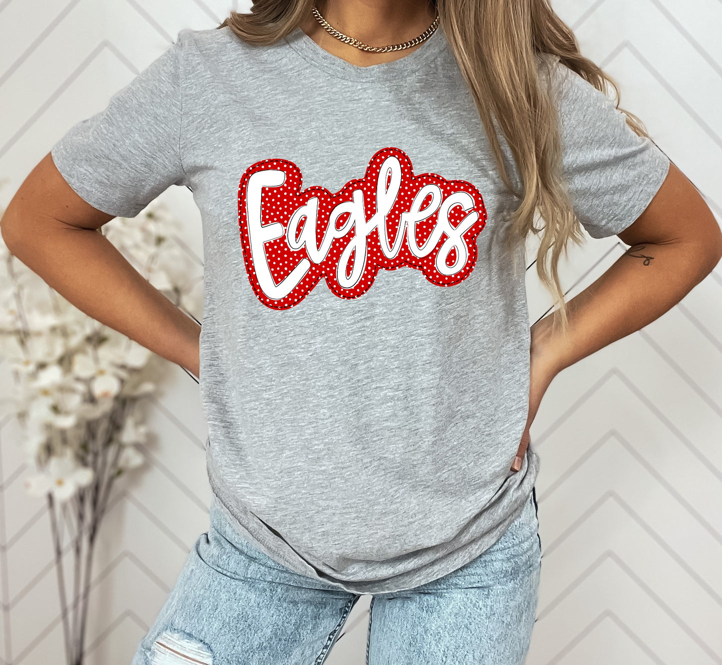 Eagles White/Red Faux Applique