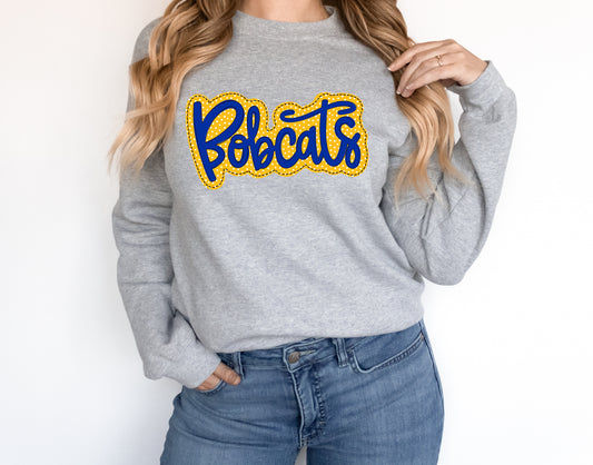 Bobcats Navy/Yellow Faux Applique Graphic Tee