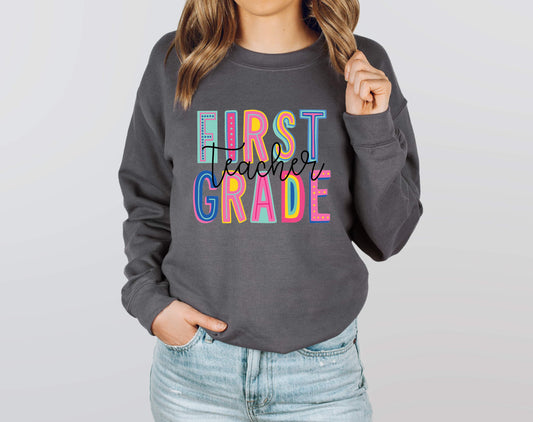 First Grade Teacher Colorful Graphic Tee