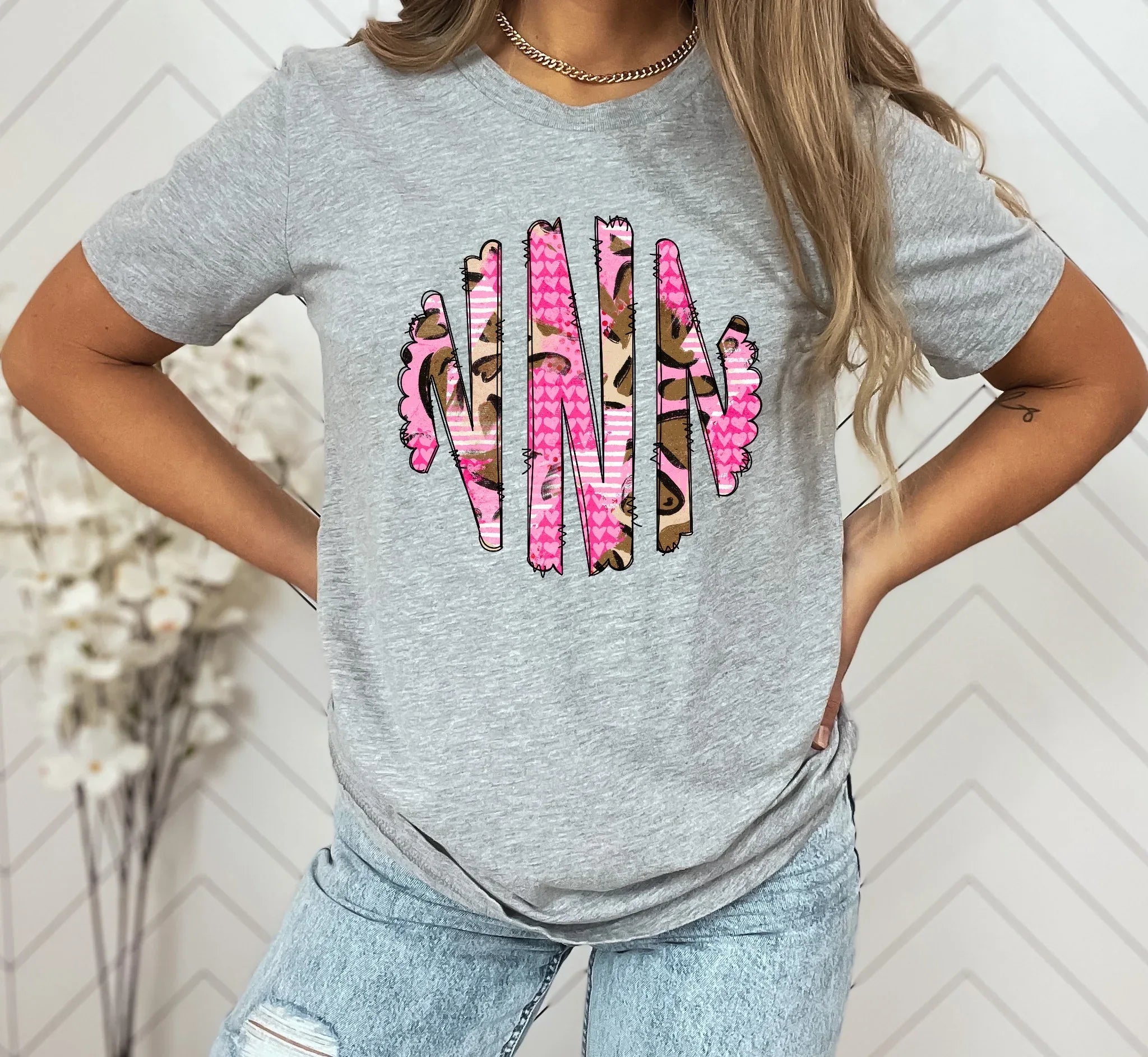 Leopard Valentine’s Monogram Graphic Tee - Merch Girls