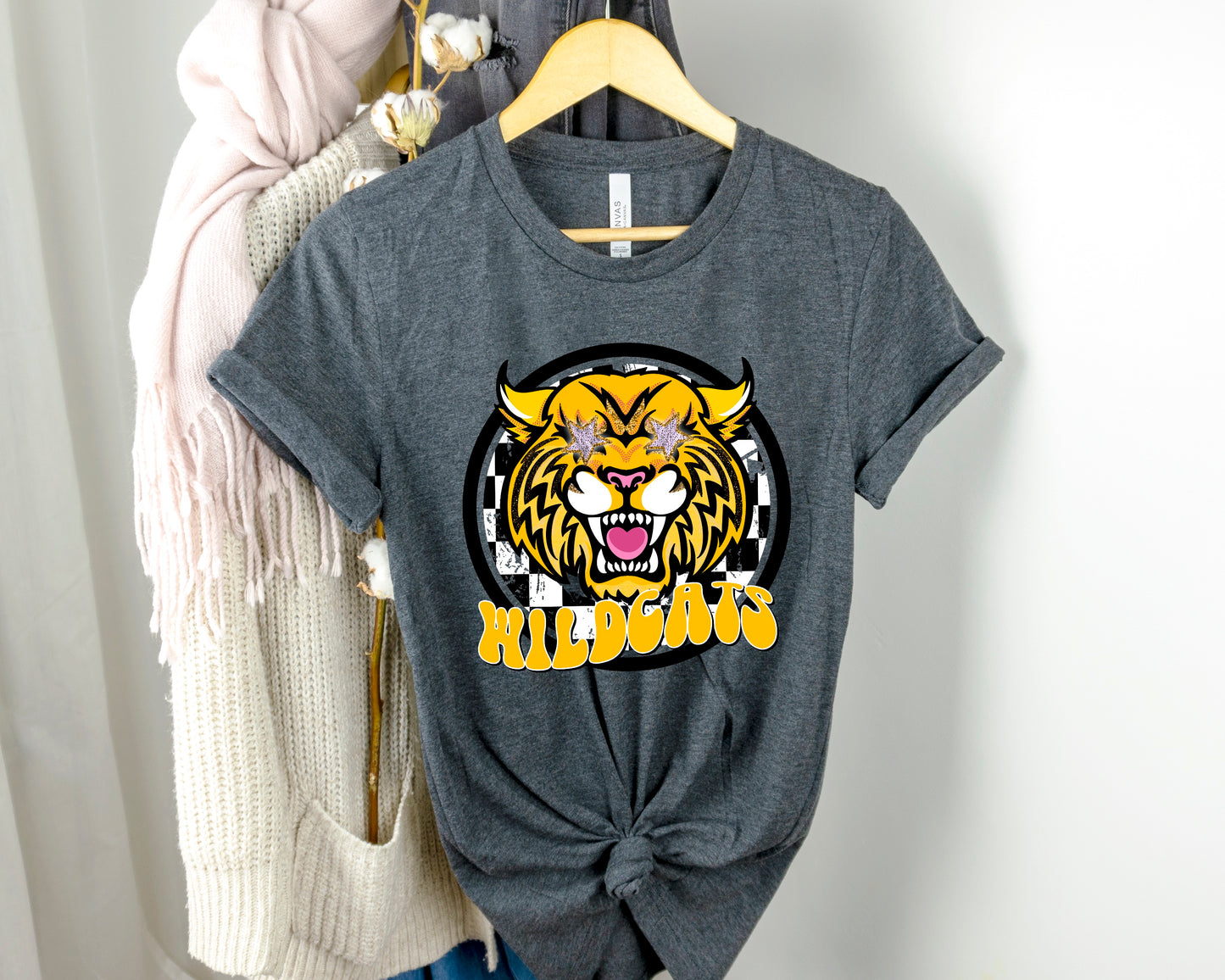 Wildcats Checkered Preppy Graphic Tee