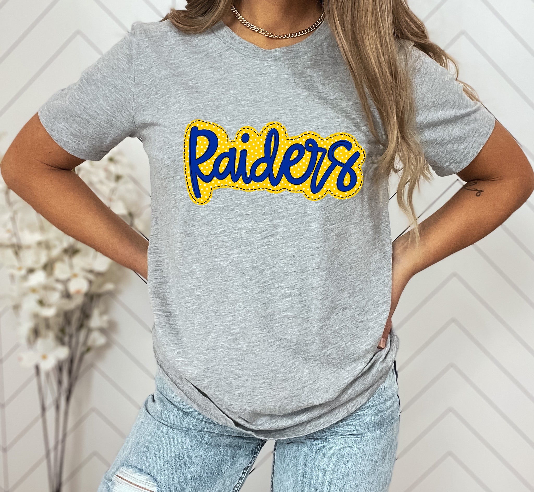Raiders Blue/Yellow Faux Applique Graphic Tee