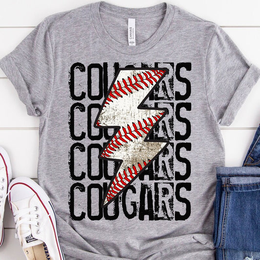 Cougars Baseball Lightning Bolt Graphic Tee